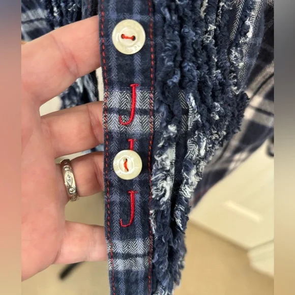 Johnny Was / 3J Workshop Embroidered Blue Ruffled Flannel Size Medium - Picture 3 of 14